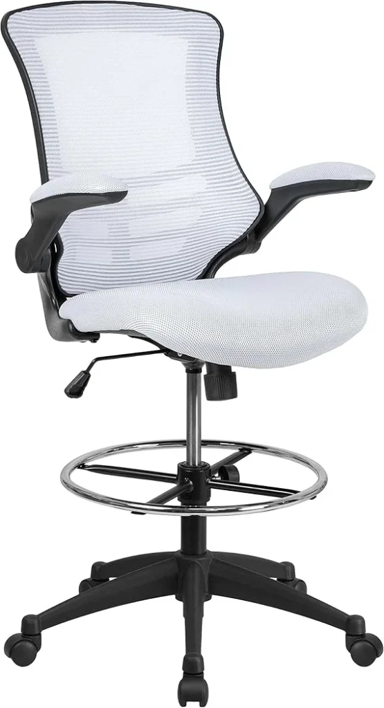 Flash Furniture Mid-Back White Mesh Ergonomic Drafting Chair