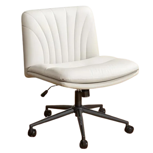 Marsail Armless-Office Desk Chair with Wheels: PU Leather Cross Legged Wide Chair